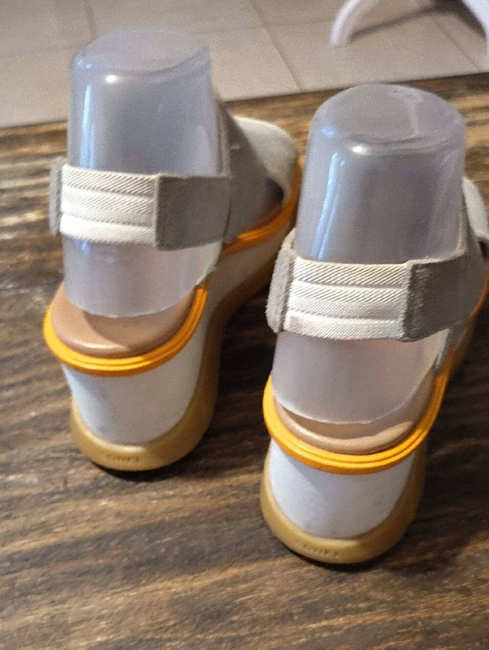 Sorel Gray And Cream Chunky Platform Wedge Sandals